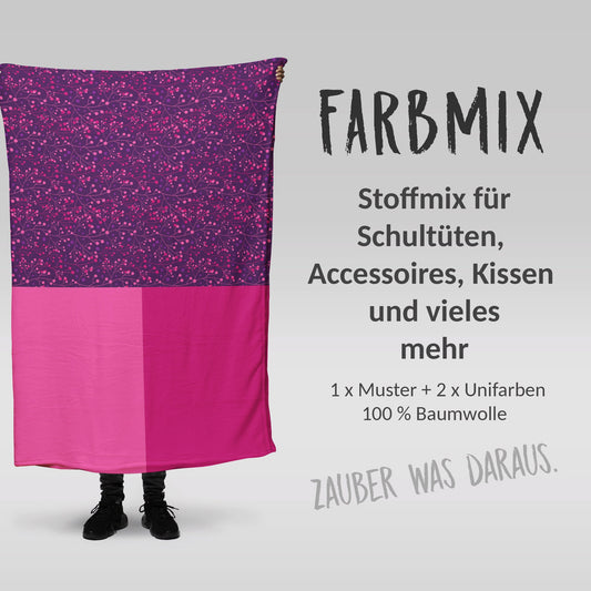 Stoffmix PANEL: Berries Pink (97 cm x 150 cm) - perfekt für Schultüten & Accessoires zur Einschulung | Beeren, Strauch, pink, Lila