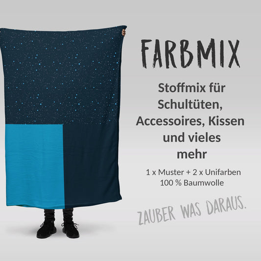 Stoffmix PANEL: Sternenhimmel Dark Navy (97 cm x 150 cm) - perfekt für Schultüten & Accessoires zur Einschulung | Sterne, universum, Weltall