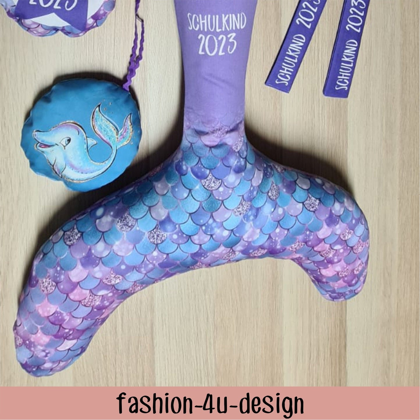 A004 Schultüte/Zuckertüte: Meerjungfrau mit Flosse - Baumwoll-Panel zum selber nähen - DIY Näh-Set 70 cm - mit Namen & Schulkind 2024