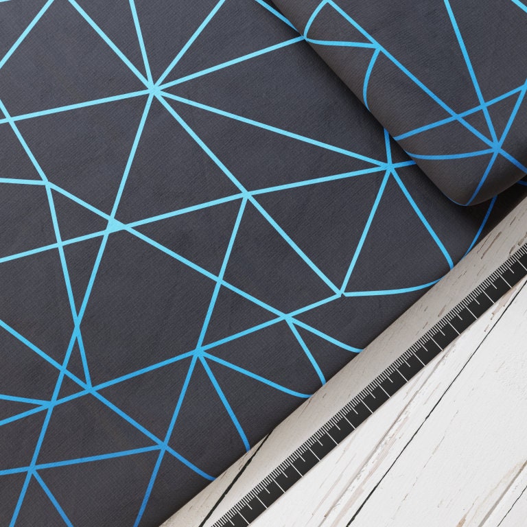 Baumwollsatin: Blaue Streifen auf Schwarz - perfekt für Schultüten, Accessoires zur Einschulung - Streifen, Panther, Linien, Weltall