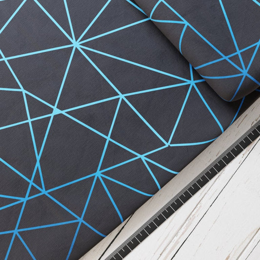 Baumwollsatin: Blaue Streifen auf Schwarz - perfekt für Schultüten, Accessoires zur Einschulung - Streifen, Panther, Linien, Weltall