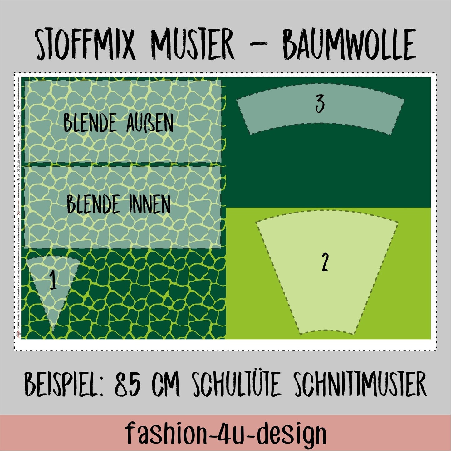 Stoffmix PANEL: Abstrakt Grün (97 cm x 150 cm) - perfekt für Schultüten & Accessoires zur Einschulung | T-Rex, Dinos, Wilde Tiere