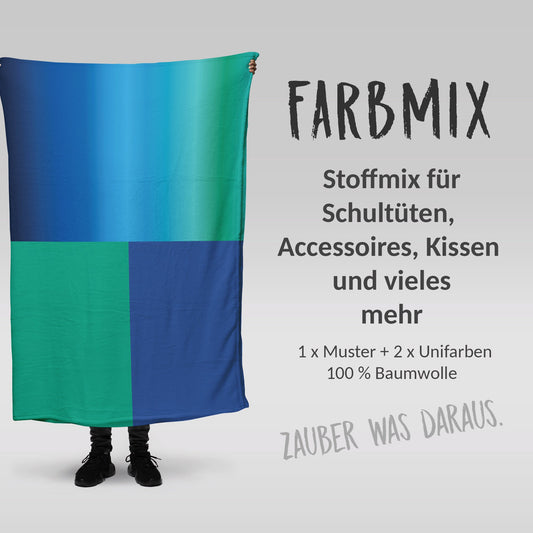 Stoffmix PANEL: Farbverlauf Grün Blau (97 cm x 150 cm) - perfekt für Schultüten & Accessoires zur Einschulung | Weltall, Space, Unterwasser