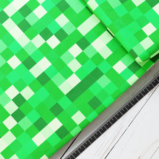 Baumwollsatin: Green Blocks - perfekt für Schultüten, Accessoires zur Einschulung - Grüne, Blöcke, Muster