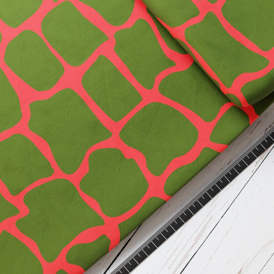 Baumwollsatin: Dino Schuppen Rot Khaki - perfekt für Schultüten, Accessoires zur Einschulung - T-Rex, Drache, Dinosaurier