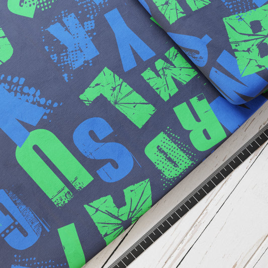 Baumwollsatin: Fussball ABC - perfekt für Schultüten, Accessoires zur Einschulung - Fussball, Soccer, Grün, Blau