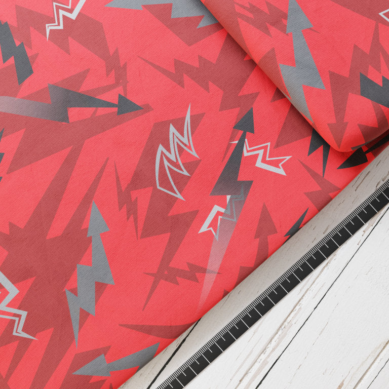 Baumwollsatin: Monster Blitze Rot - perfekt für Schultüten, Accessoires zur Einschulung - Blitze, Monster, Drache, Dino