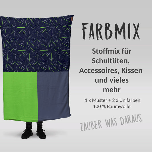 Stoffmix PANEL: Ninja Blitze grün (97 cm x 150 cm) - perfekt für Schultüten & Accessoires zur Einschulung | Ninja, Flash, Streifen, Karate