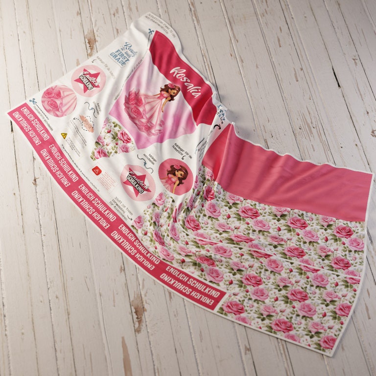 1001 Schultüte/Zuckertüte: Rosen Prinzessin - Baumwoll-Panel zum selber nähen oder fix&fertig genäht - DIY Näh-Set 70 cm