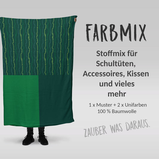 Stoffmix PANEL: Short Stripes Green (97 cm x 150 cm) - perfekt für Schultüten & Accessoires zur Einschulung | Fussball, Streifen,Grün,Soccer