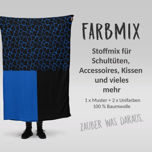 Stoffmix PANEL: Dino Schuppen Blau (97 cm x 150 cm) - perfekt für Schultüten & Accessoires zur Einschulung | Drachen, Schuppen, T-Rex