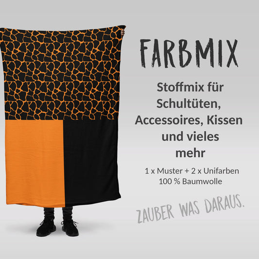 Stoffmix PANEL: Dino Schuppen Orange (97 cm x 150 cm) - perfekt für Schultüten & Accessoires zur Einschulung | T-Rex, Drache, Dinosaurier
