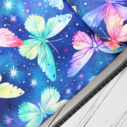 Baumwollsatin: Bunte Schmetterlinge - perfekt für Schultüten, Accessoires zur Einschulung - Ozean, Meer, See, Wasser, Fische