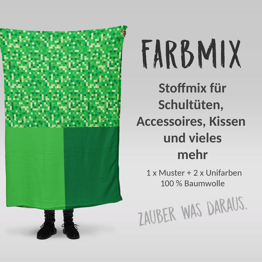 Stoffmix PANEL: Green Blocks (97 cm x 150 cm) - perfekt für Schultüten & Accessoires zur Einschulung | Grüne, Blöcke, Muster