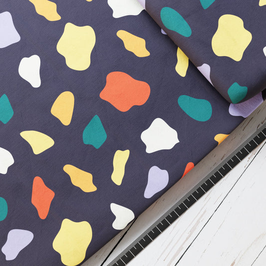 Baumwollsatin: Bunte Kleckse - perfekt für Schultüten, Accessoires zur Einschulung - Steine, bunt, Punkte, Kreise, Flecken