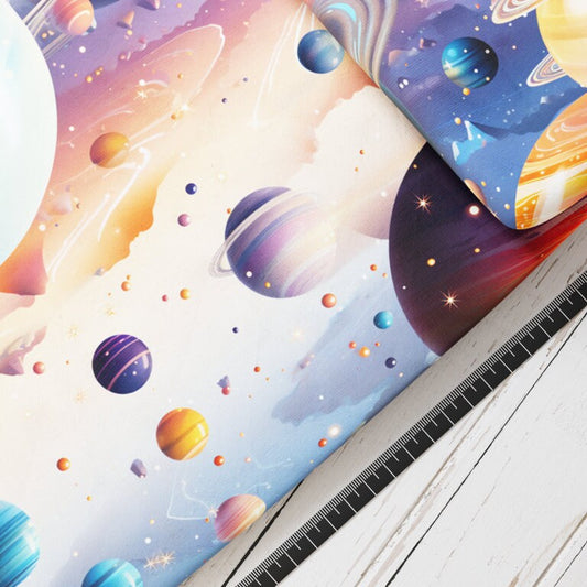 Baumwollsatin: Glänzende Planeten - perfekt für Schultüten, Accessoires zur Einschulung - Planeten, Universum, Weltall