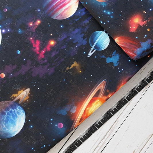 Baumwollsatin: Realistic Space - perfekt für Schultüten, Accessoires zur Einschulung - Weltraum, Planeten, Universum, All, Galaxie