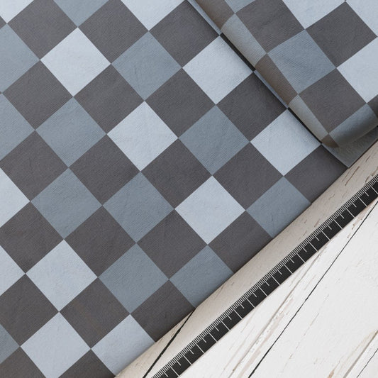 Baumwollsatin: Racing Grey - perfekt für Schultüten, Accessoires zur Einschulung - Autorennen, Graue Kästchen, Rennauto, Speed, Power