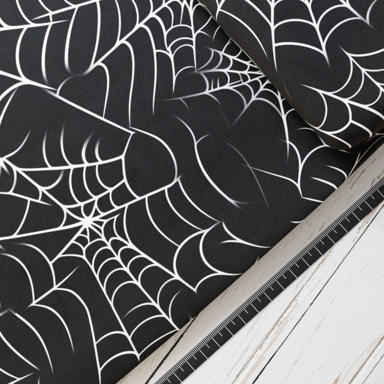 Baumwollsatin: Spinnennetz schwarz weiß - perfekt für Schultüten, Accessoires zur Einschulung - Spinne, Spinnweben, Netz, Spider