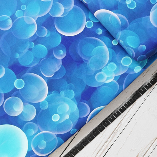 Baumwollsatin: Blue Bubbles - perfekt für Schultüten, Accessoires zur Einschulung - Ocean, Tiefsee, Seifenblasen, Meer