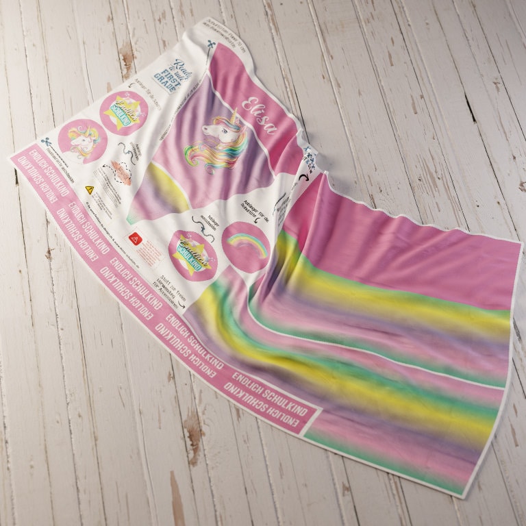 1010 Schultüte/Zuckertüte: Rainbow Einhorn Kristall Pastell - Baumwoll-Panel zum selber nähen oder fix&fertig genäht - DIY Näh-Set 70 cm