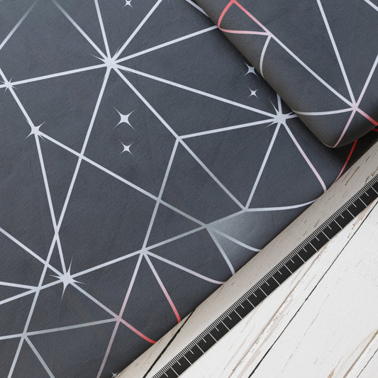 Baumwollsatin: Dachenadern schwarz rot - perfekt für Schultüten, Accessoires zur Einschulung - Streifen, rot, scharz, grau, Drache, Dino