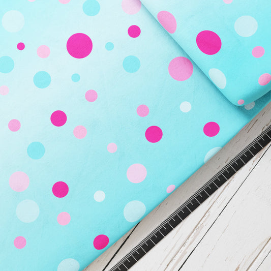 Baumwollsatin: Pinky Pink - perfekt für Schultüten, Accessoires zur Einschulung - Blasen, Bälle, Bubbles, Pink, Blau