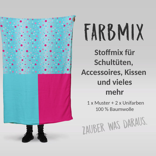 Stoffmix PANEL: Pinky Pink (97 cm x 150 cm) - perfekt für Schultüten & Accessoires zur Einschulung | Blasen, Bälle, Bubbles, Pink, Blau