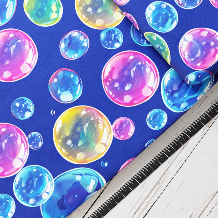 Baumwollsatin: Seifenblasen bunt - perfekt für Schultüten, Accessoires zur Einschulung - Blasen, Bälle, Bubbles, Soapbubbles