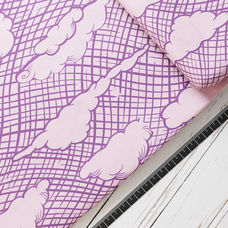 Baumwollsatin: Bio Violett - perfekt für Schultüten, Accessoires zur Einschulung - Skizze, Wolken, Traum, Himmel, Sketch