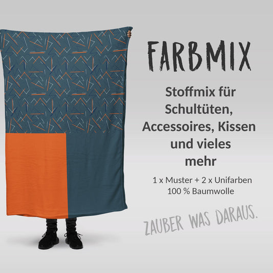 Stoffmix PANEL: Orange Streifen (97 cm x 150 cm) - perfekt für Schultüten & Accessoires zur Einschulung | Streifen, Schwarz, Orange, Striche