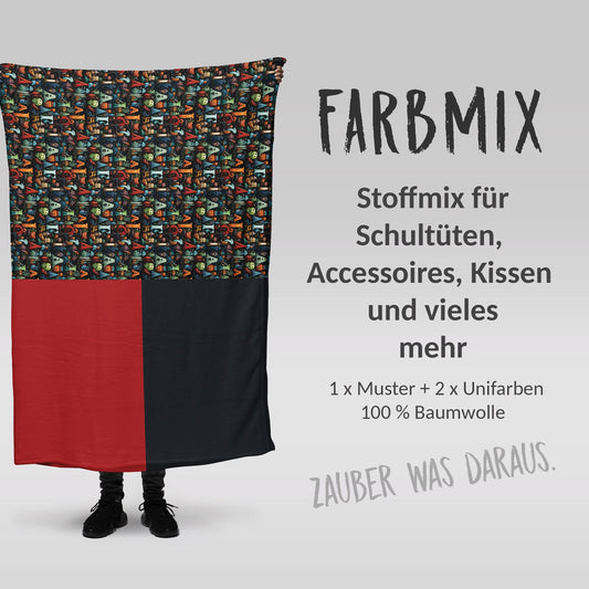 Stoffmix PANEL: Grusel ABC (97 cm x 150 cm) - perfekt für Schultüten & Accessoires zur Einschulung | Buchstaben, Monster, Halloween