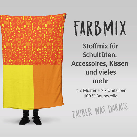Stoffmix PANEL: Express Orange (97 cm x 150 cm) - perfekt für Schultüten & Accessoires zur Einschulung | Helden, Formen, Punkte, Entdecker