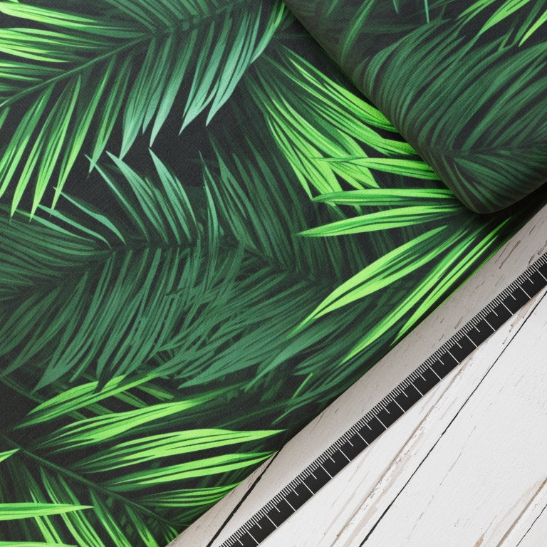 Baumwollsatin: Palmenblätter - perfekt für Schultüten, Accessoires zur Einschulung - Jungel, Blätter, Farn, Palme, Urwald