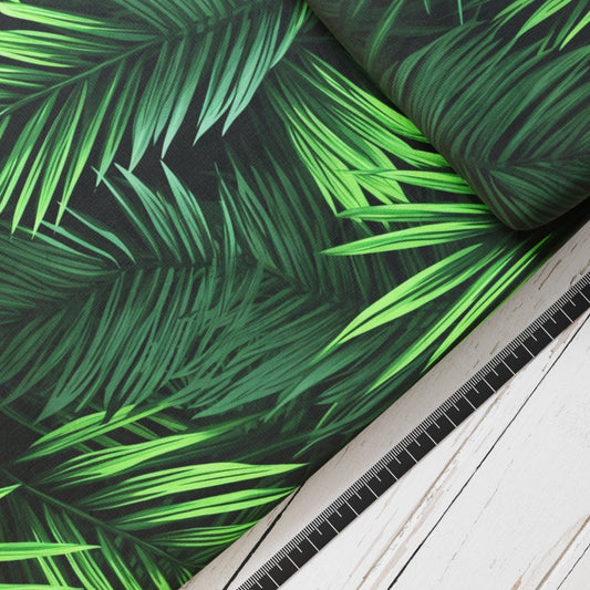 Baumwollsatin: Palmenblätter - perfekt für Schultüten, Accessoires zur Einschulung - Jungel, Blätter, Farn, Palme, Urwald