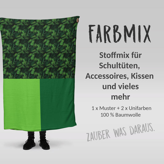 Stoffmix PANEL: Palmenblätter (97 cm x 150 cm) - perfekt für Schultüten & Accessoires zur Einschulung | Jungel, Blätter, Farn, Palme, Urwald
