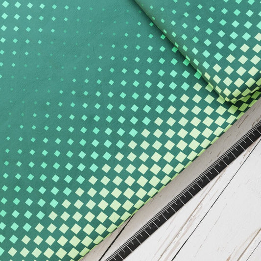 Baumwollsatin: Fußballwiese - perfekt für Schultüten, Accessoires zur Einschulung - Soccer, Fußball, Muster, Rauten, Quadrate, grün