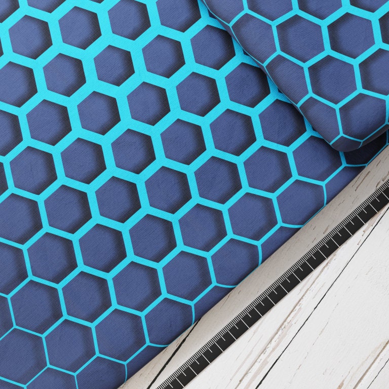 Baumwollsatin: Bienenwaben blau - perfekt für Schultüten, Accessoires zur Einschulung - Waben, Polizei, Helicopter, Sechseck