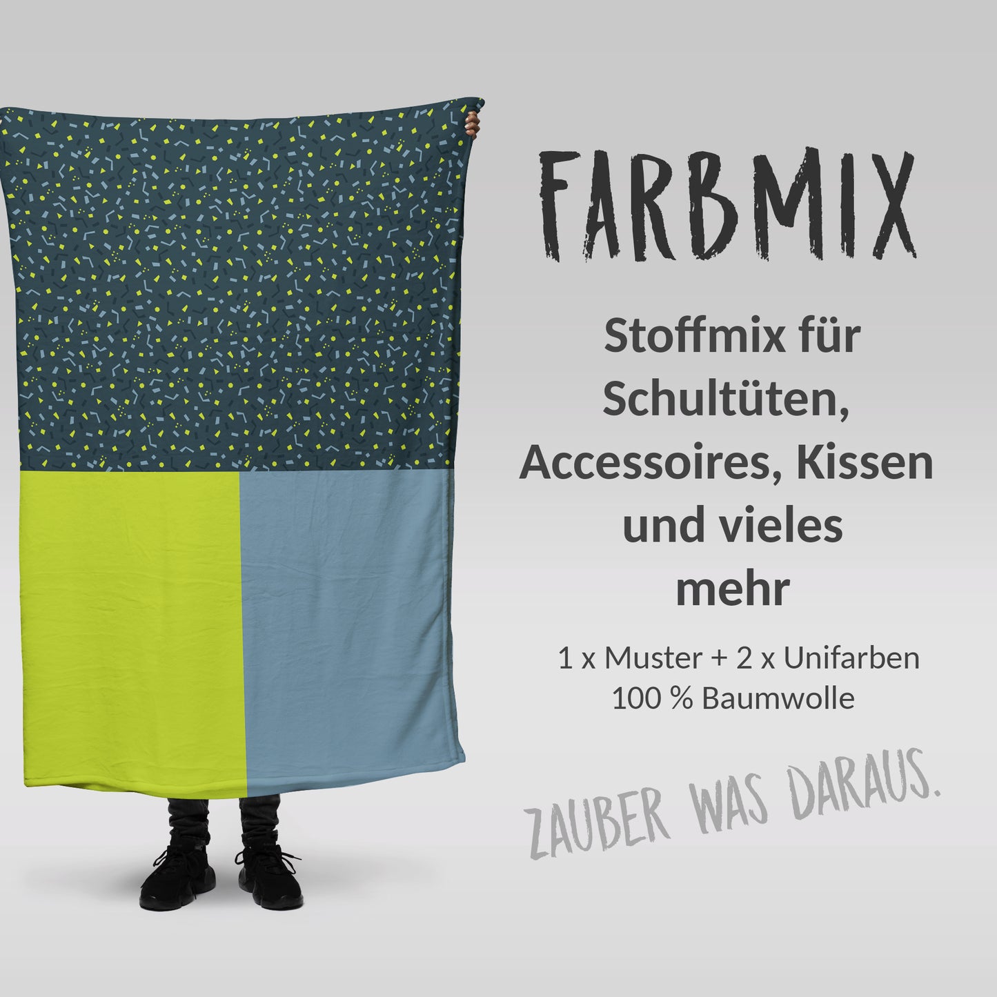 Stoffmix PANEL: Baustellenabenteuer (97 cm x 150 cm) - perfekt für Schultüten & Accessoires zur Einschulung | Bagger, Kran, LKW