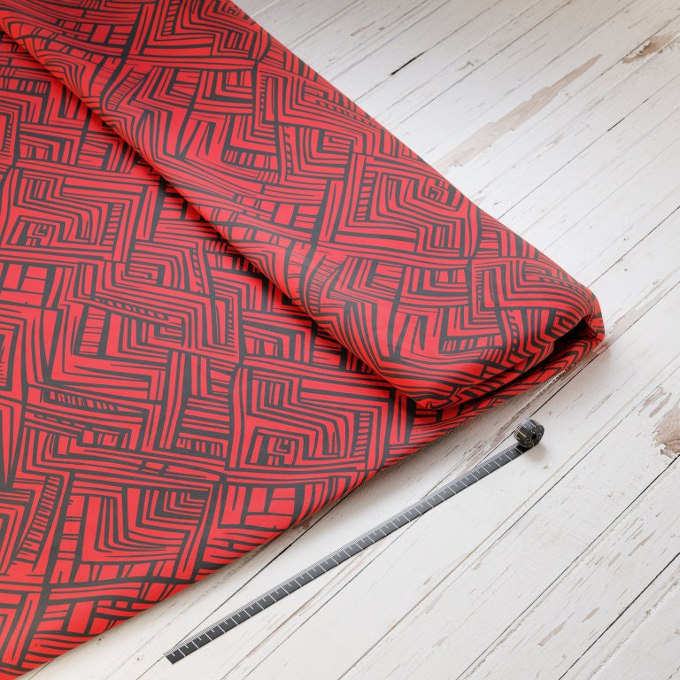 Baumwollsatin: Planken rot - perfekt für Schultüten, Accessoires zur Einschulung - Lava, Muster, Dino, Drache, Streifen, Vulkan