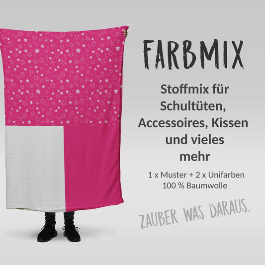 Stoffmix PANEL: Sterne Pink (97 cm x 150 cm) - perfekt für Schultüten & Accessoires zur Einschulung | Sterne, Stars, Pink