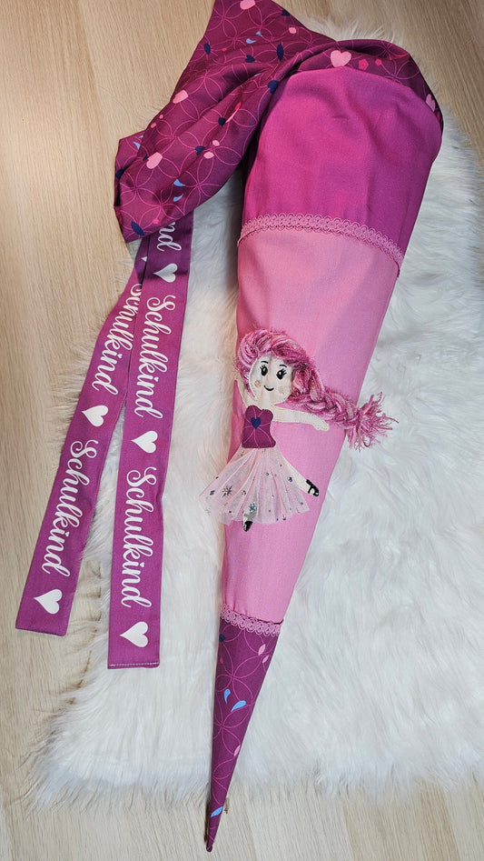 Schultüte mit Applikation / Stickerei / Stickmotiv  - 70cm - Ballerina auf Feen im Wald - ST67