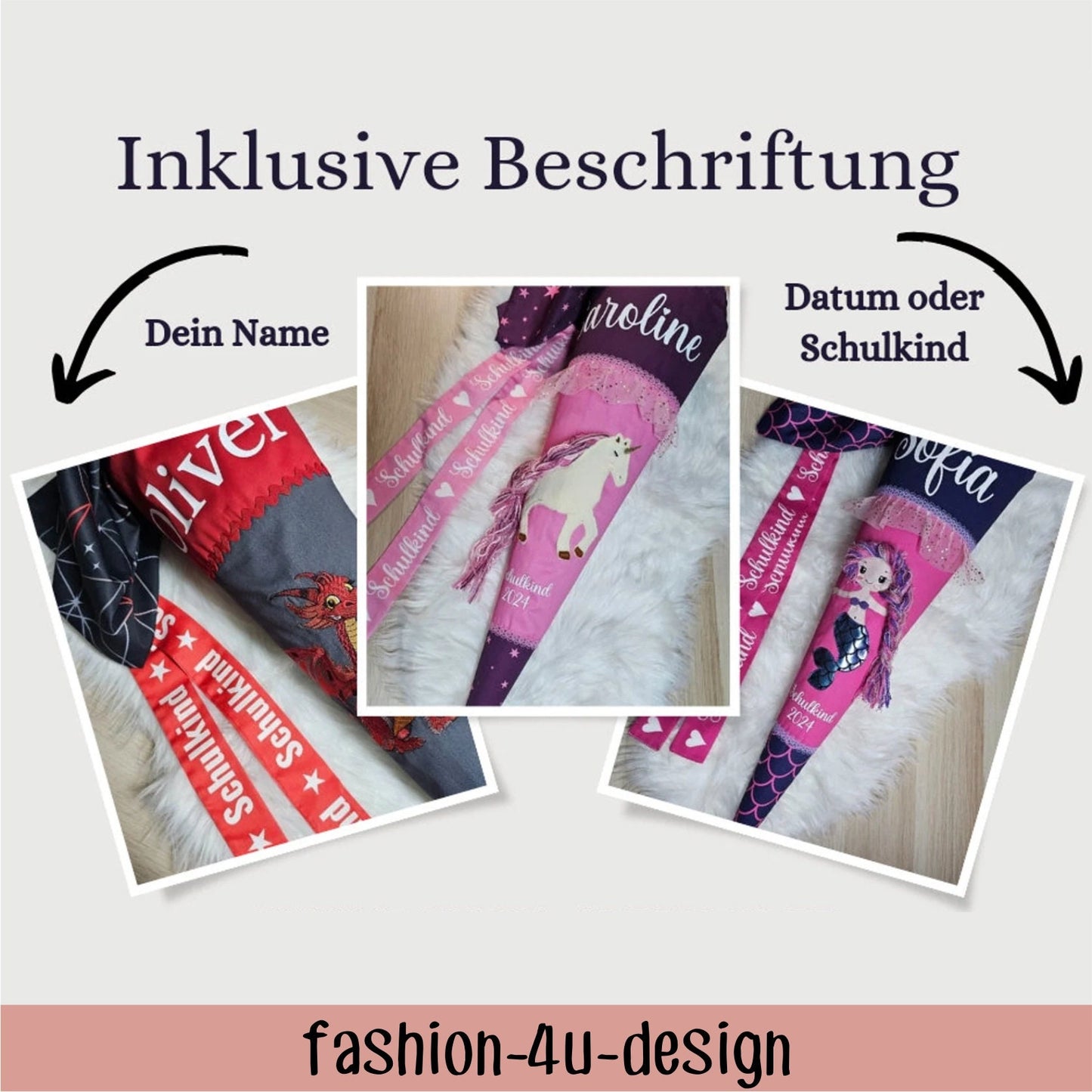 Schultüte mit Applikation / Stickerei / Stickmotiv  - 70cm - Fee auf Farbverlauf Pink Türkis Lila - ST51