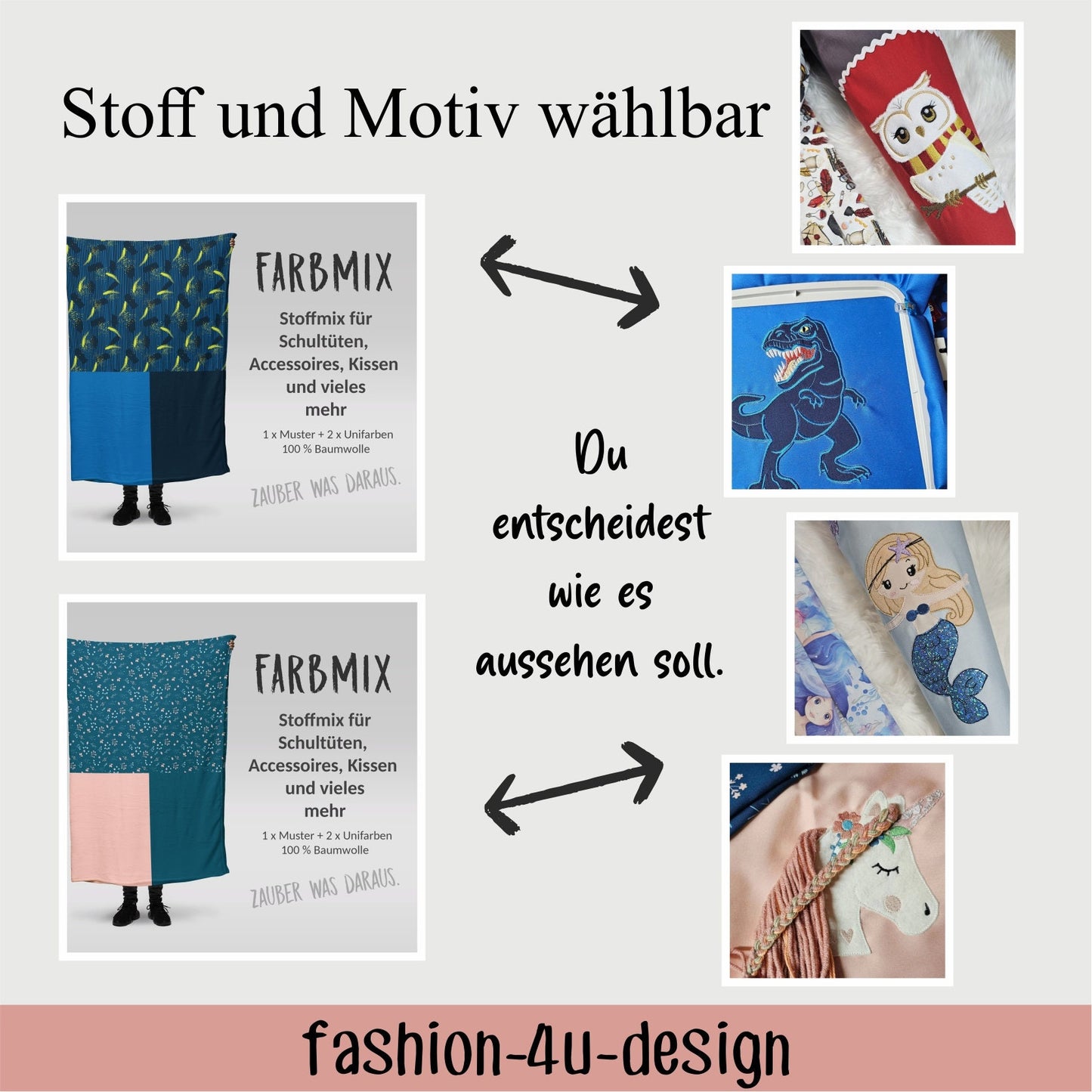 Schultüte mit Applikation / Stickerei / Stickmotiv  - 70cm - Fee auf Farbverlauf Pink Türkis Lila - ST51