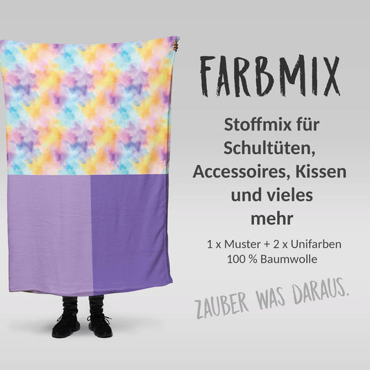 Stoffmix PANEL: Auf dem Regenbogen (97 cm x 150 cm) - perfekt für Schultüten & Accessoires zur Einschulung | Farben,bunt, Schmetterling, Fee