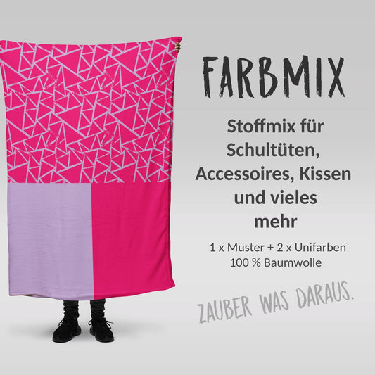 Stoffmix PANEL: Glamorous (97 cm x 150 cm) - perfekt für Schultüten & Accessoires zur Einschulung | Pink, Streifen, Stern, Herz, Fee, Prinz