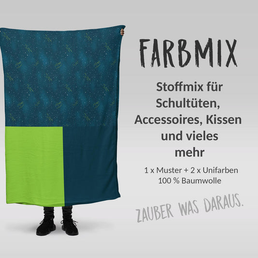 Stoffmix PANEL: Galaxy Wars (97 cm x 150 cm) - perfekt für Schultüten & Accessoires zur Einschulung | Raumschiff, Astronaut, Universum