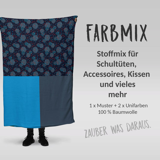 Stoffmix PANEL: Rotblaues Feld (97 cm x 150 cm) - perfekt für Schultüten & Accessoires zur Einschulung | Abstrakt, Traktor, Land, Trecker