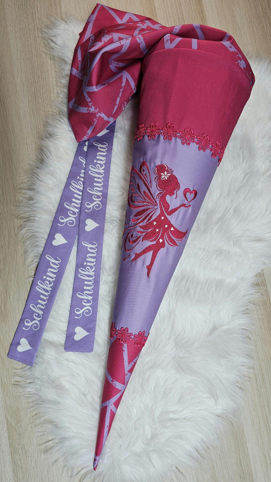 Schultüte mit Applikation / Stickerei / Stickmotiv  - 70cm - Fee auf Glamorous - ST118