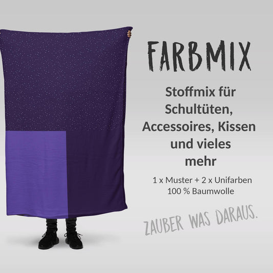 Stoffmix PANEL: Stella Lila (97 cm x 150 cm) - perfekt für Schultüten & Accessoires zur Einschulung | Fee, Himmel, Zauberei, Magie, Einhorn